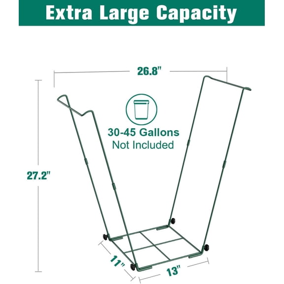 TG4THT-Outdoor Trash Bag Holder Stand - Heavy Duty Metal Garden Garbage Bag Support Frame for 30-45 Gallon Capacity, Multi-Use Portable Yard Leaf Bag Stand for Leaves, Weeding, Lawn Party, Green
