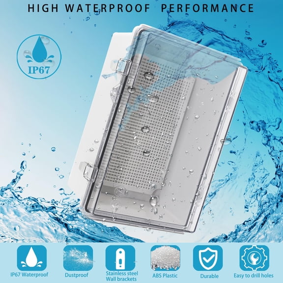 TG4THT-Outdoor Waterproof Electrical Box Junction Box Weatherproof IP67 ABS Plastic Enclosure Switch Router Project Box Electronics Enclosure with Mounting Plate Wall Bracket Clear 11.1"x7.5"x5.1"