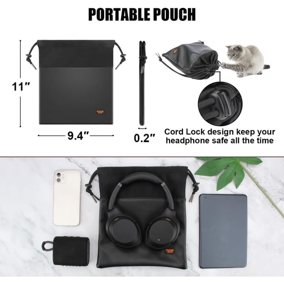 TG4THT-Over-Ear Headphone Storage Bag, Lightweight Headphones Carrying Pouch Travel Headset Case Bag Thicker Fur Lining & Super Soft Leather for Overhead Headphones Gaming Headsets (Large Black)