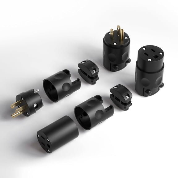 TG4THT-Oviitech Electrical Replacement Plug Connector Set, Extension Cord Ends Male and Female 3 Prong NEMA 5-15P/NEMA 5-15R Straight Blade Plug Grounding Type 5 PackBlack