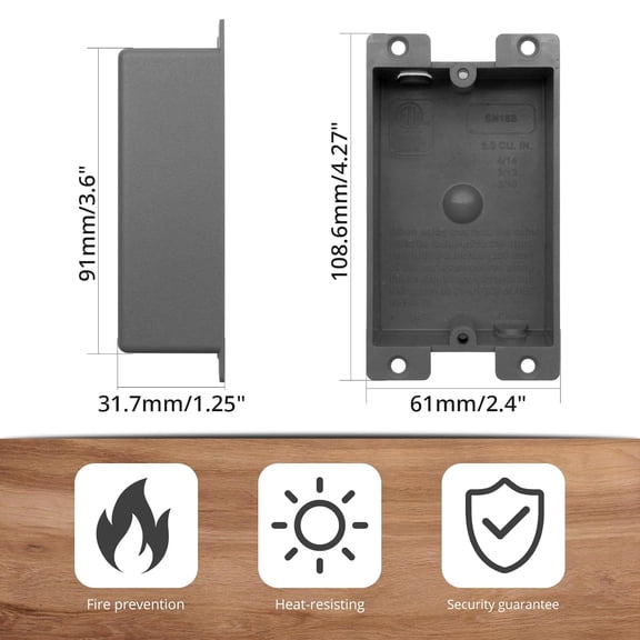TG4THT-(Pack of 3) Old Work Box 1-Gang Adjustable Mounting Tabs, 8 cu. Inches Electrical Outlet Junction Box with Living Hinges, ETL, Grey.