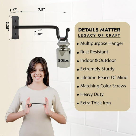 TG4THT-Plant Hangers Indoor or Outdoor - Wrought Iron Metal Hanger Indoor Hook - Heavy Duty Wall Bracket Hooks for Hanging Plants Baskets Lanterns Wind Chimes - 2 Pack (Black Shepherds Hooks)