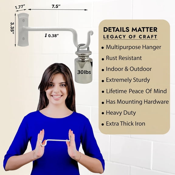 TG4THT-Plant Hangers Indoor or Outdoor - Wrought Iron Metal Hanger Indoor Hook - Heavy Duty Wall Bracket Hooks for Hanging Plants Baskets Lanterns Wind Chimes - 2 Pack (White Shepherds Hooks)