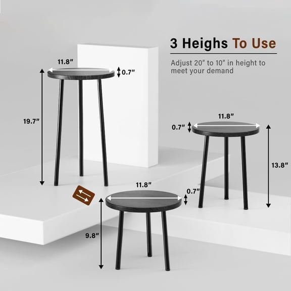 TG4THT-Plant Stand Indoor Tall: Corner Wood Plant Stand 2 Pack Mid Century Modern Decor - Small Round Plant Table for Indoor Plants - Outdoor Plant Holder for Patio Living Room Bathroom Office (Black