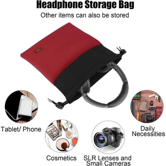 TG4THT-Portable Headset Carrying Pouch, Lightweight Headphone Storage Bag Headphone Case Bag Soft Travel Pouch for Over-Ear Headphones/Gaming Headsets/Neckband Earbuds (Large Red)
