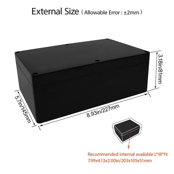 TG4THT-Project Box ABS Plastic Junction Box IP65 Waterproof Hobby Box Electrical Boxes Universal Enclosure for Electronic Black 8.9X 5.7X 3.1 inch(230x150x85mm)Pack of 1