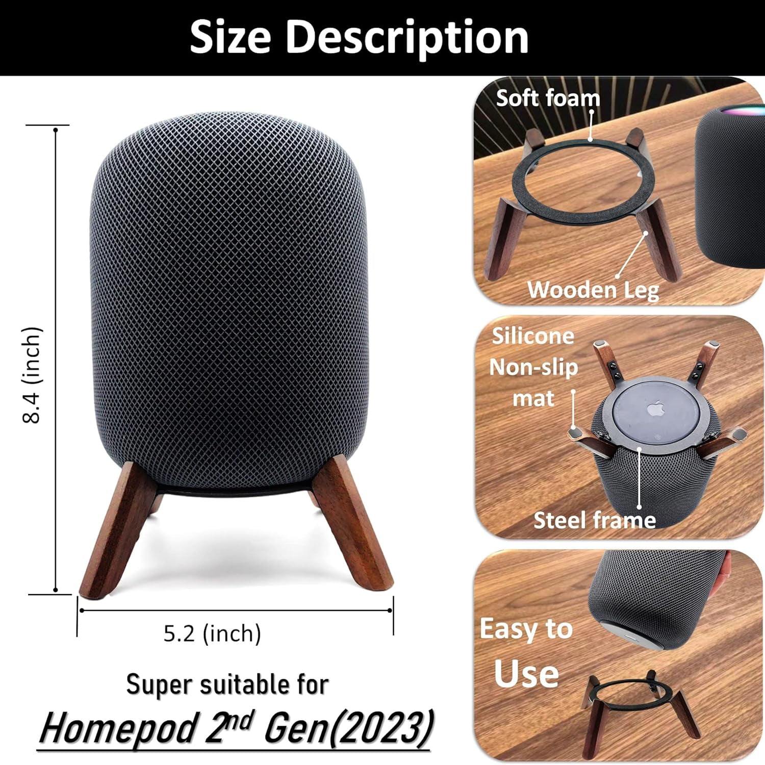 HomePod 2 Stand - 29.5 Inch Solid Wood Speaker Stand In Black Walnut & Beech