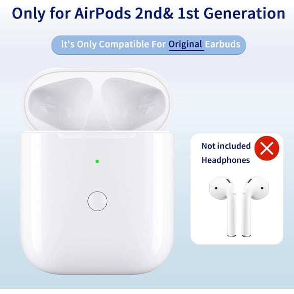 TG4THT-Replacement Wireless Charging Case for air pods 1st & 2nd Gen, Qi & Lightning Charging, Bluetooth Auto-Pairing (Case Only - No Earbuds)