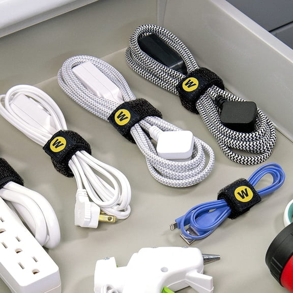 TG4THT-Selfie Straps by - 6-inch (12-Pack) Black - Elastic Hook and Loop Cord Organizer Wraps for Phone Charger, Computer, Electrical Charging Cord and Cable Storage and Organization