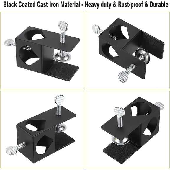 TG4THT-Set of 6 Adjustable Deck Torch Clamps Outdoor Deck Railing Torches Clamps, Universal Deck Torch Pole Stands Mounting Brackets for Flags, Umbrellas, Landscape Torches, Black