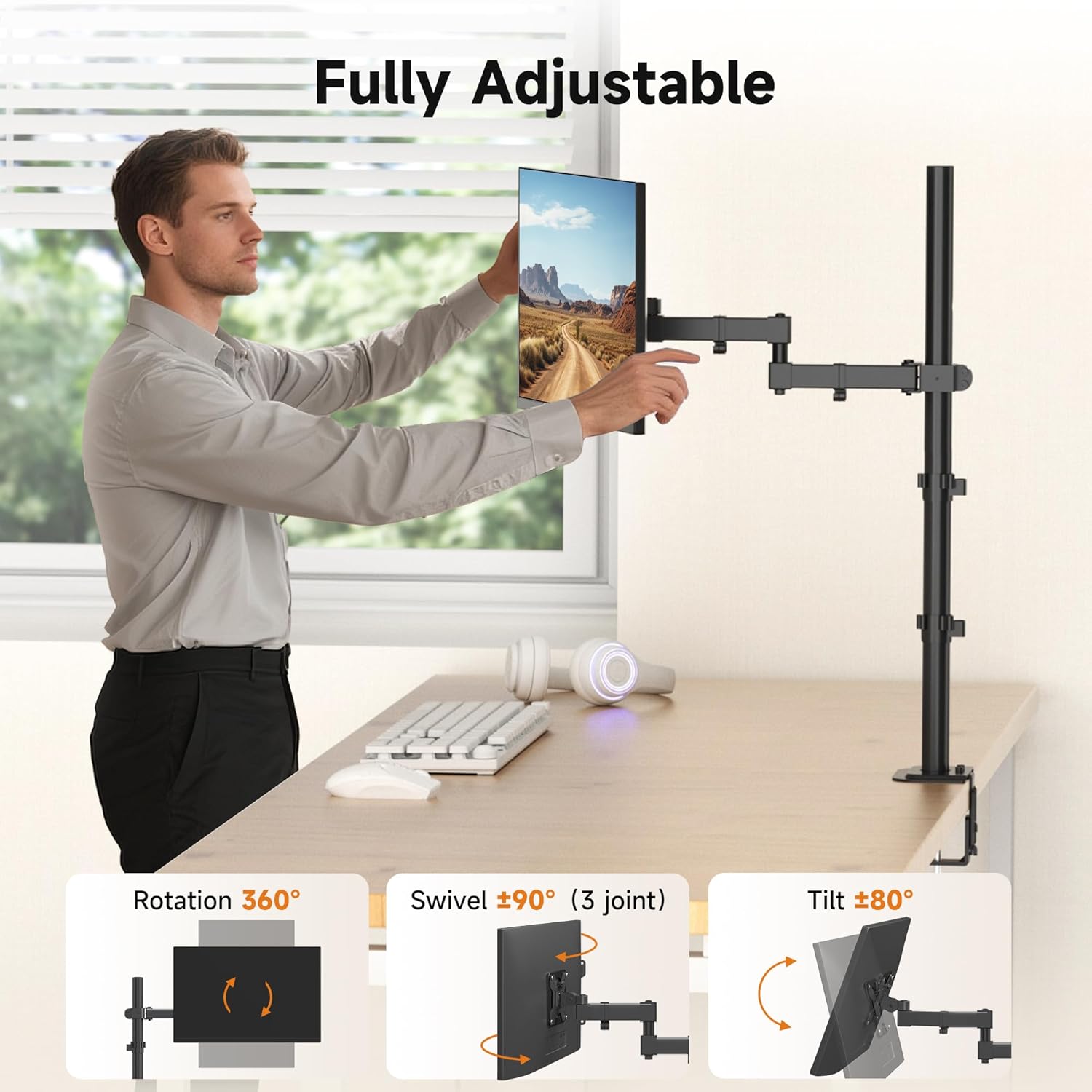 TG4THT-Single Fully Adjustable Standing Height Monitor Arm Stand Mount ...
