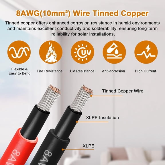 TG4THT-Solar Panel Extension Cable - 8AWG 3FT Solar Wire Cord 8 Gauge PV Wire with Female & Male Waterproof Connector for RV, Photovoltaic Systems, Home, Boat, Solar Panels, Car(3ft Red + 3ft Black)