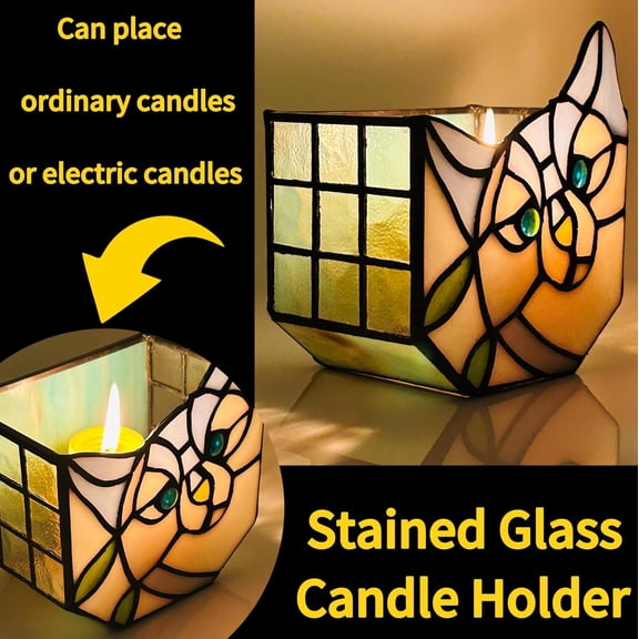 TG4THT-Stained Glass Cat Flower Pot,Cute Pots for Plants,Small Plant Pot with Unique Cat Face Design,Tiltable Terrarium Decoration,4.6x3x5.15 in(Excluding Plants)