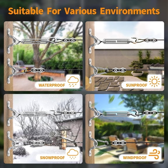 TG4THT-String Light Hanging Kit,164 Ft Nylon Coated Stainless Steel 304 Wire Rope, String Lights Suspension Kit,Outdoor Light Hanging Kit