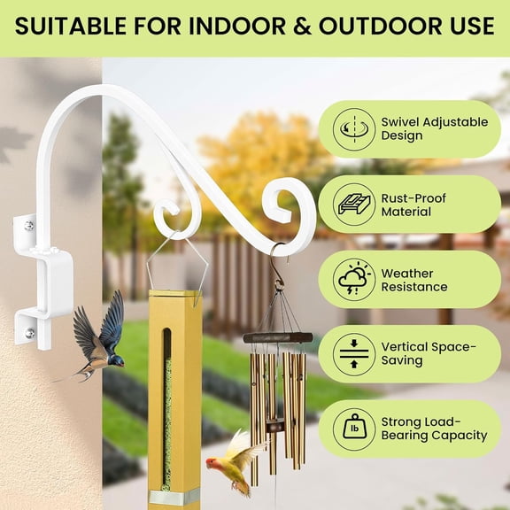 TG4THT-Swivel Plant Hangers Outdoor: 2 Pack 16 Inch Metal Hanging Plant Bracket Sturdy Wrought Iron Plant Hooks Indoor Wall Mount for Hanging Bird Feeders, Lanterns, Flower Baskets, Wind Chimes, Whit