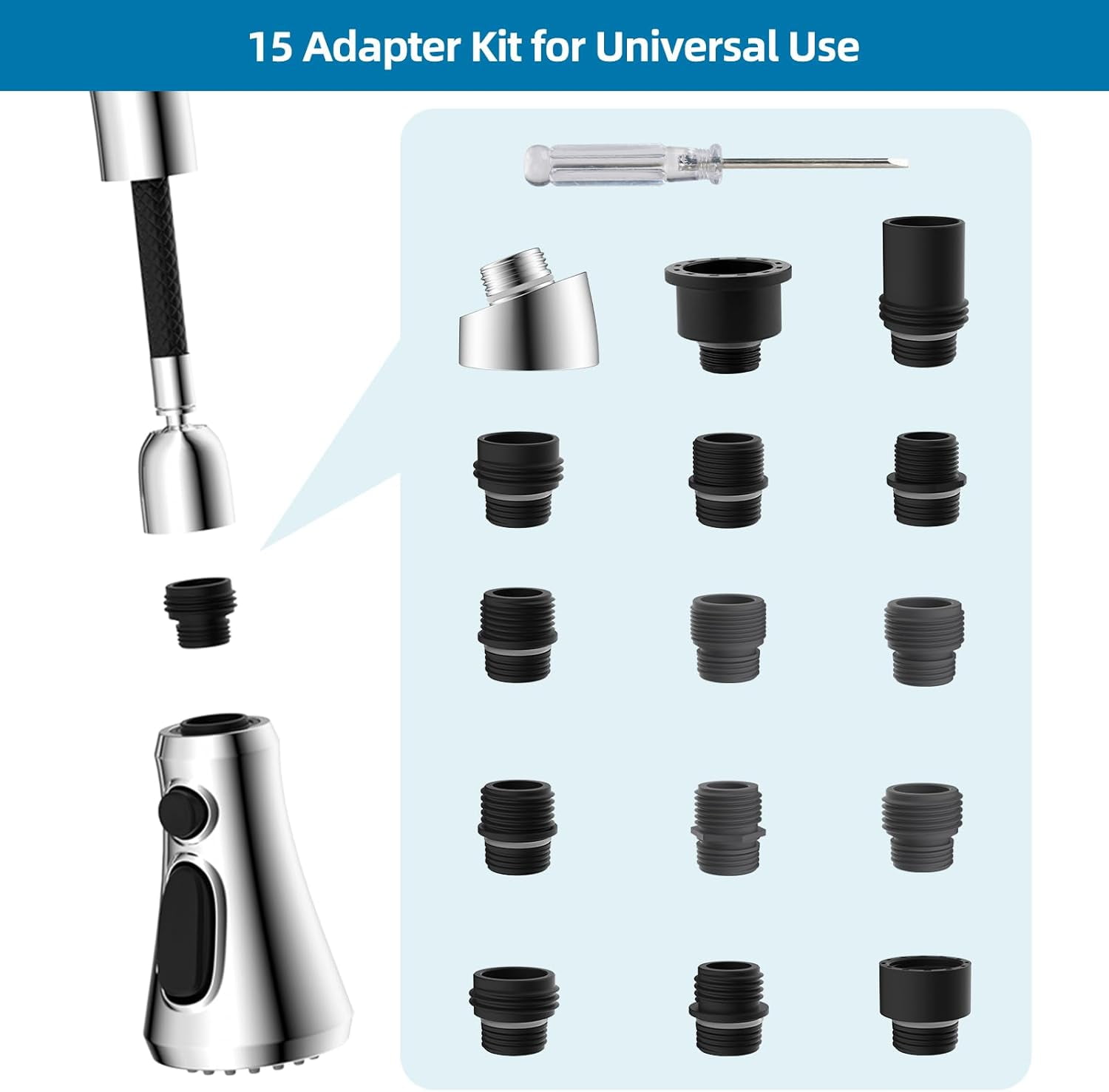 TG4THT-Universal Kitchen Faucet Head Replacement with 15 Adapter Kit ...