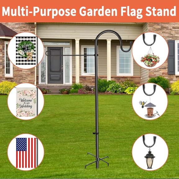 TG4THT-Upgraded Garden Flag Stand Pole with Shepherds Hooks for 28 x 40 Flags- Sturdy 62 Inch Height with 0.63 Inch Thick Garden FlagPole-Yard Flag Holder for Outdoor Decor(without Solar Lights&Flag)