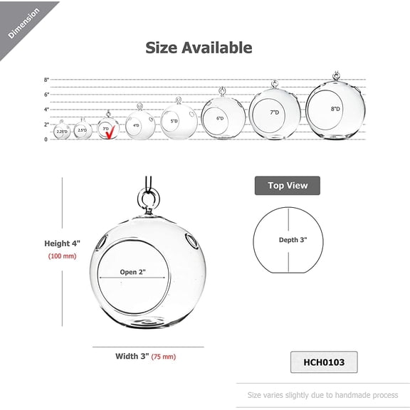 TG4THT-WGV Hanging Terrarium Globe, Width 3", Height 4", DIY Air Succulent Planter, Clear Glass Vase Orb with Flat Bottom, Candle Holder for Windowsill Outdoor Garden Decor, 3 Pieces Bulk