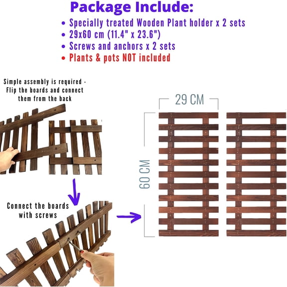 TG4THT-Wall Planter - 2 Pack Wooden Hanging Planter for Indoor Plants Wall Mount Plant Stand Ladder Outdoor Vertical Garden Unique Live Orchid Planter Holder Display Large Wall Decor 23.6" (60cm)