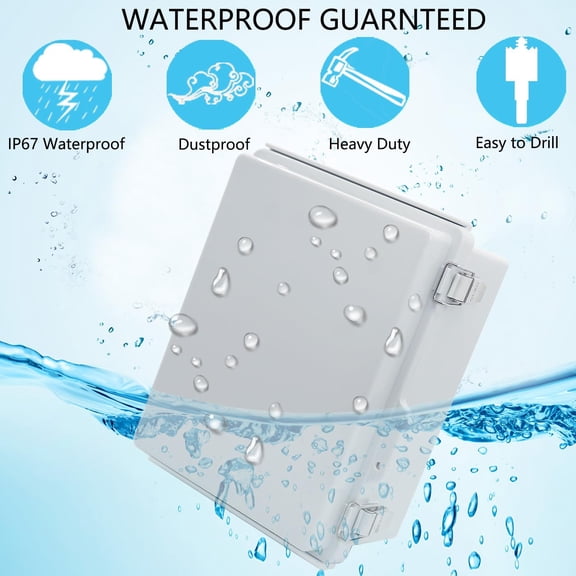 TG4THT-Waterproof Junction Box, ABS Plastic Electrical Box with Stainless Steel Latch, Hinged Cover Electric Project Enclosure Box with Mounting Plate, Wall Brackets & Cable Gland 5.9"x5.9"x3.5"