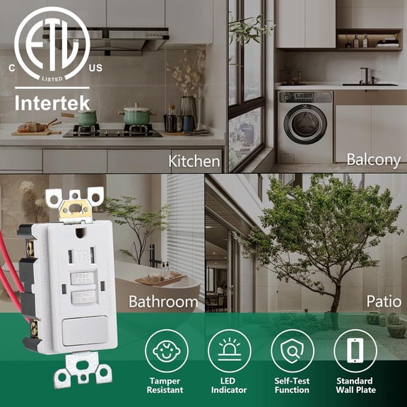 TG4THT-Wengart GFCI Outlet,Tamper Resistant GFCI Receptacle with Combination Switch,ETL Listed,Back &Side Wire,White (TR15Amp)