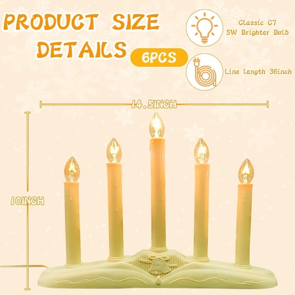 TG4THT-Window Candles for Christmas, Battery Operated or Electric LED Flameless Taper Candlesticks with Timer and Sensor for Holiday Home Window Decoration, Ivory Base, 5-Light Set