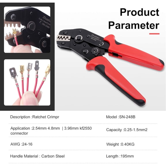 TG4THT-Wire Crimping Tool for Dupont, Molex, JST Terminals AWG24-16 (0.25-1.5mm) - Professional Wire Crimper and Molex Crimper