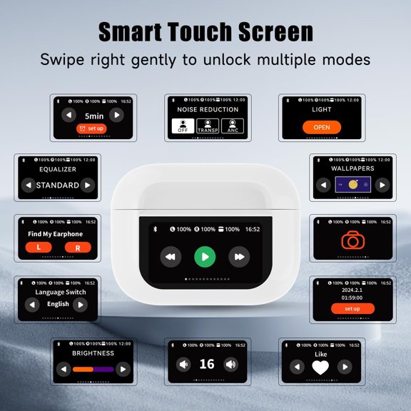 TG4THT-Wireless Bluetooth Ear Buds Noise Cancelling Smart Earbuds with Touch Screen Mic Deep Bass Stereo in Ear Headphones for Android Phones Working Out Gaming