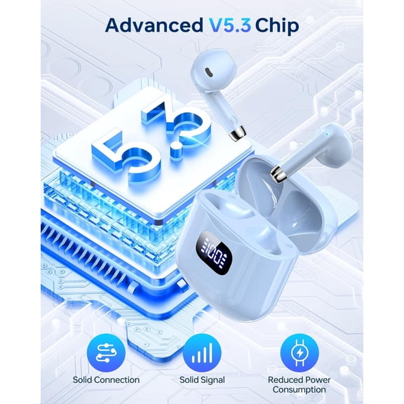 TG4THT-Wireless Earbuds Bluetooth 5.3 Headphones, 40Hrs Playback Stereo Ear Buds with LED Display Charging Case IPX7 Waterproof in-Ear Earphones with Mic for Phone Tablet Laptop Sports, Blue