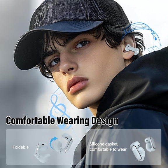 TG4THT-Wireless Earbuds, Clip On Ear Headphones, Bluetooth 5.4 HiFi Stereo Earbuds, 42H, LED Display Ear Buds, Comfortable Lightweight, IP7 Waterproof Open Ear Earphones, Earbud for Workouts Running,