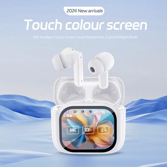 TG4THT-Wireless Touchscreen Earbuds with Smart Touch Screen Case - TWS True Wireless Bluetooth 5.4 Headphones - ANC Active Noise Cancelling - Blue Tooth Earphones for iPhone Android