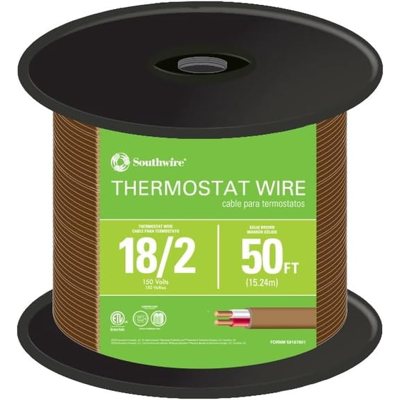 TG4THT-Woods 64162122 2 Conductor 18/2 Thermostat Wire; 18-Gauge Solid Copper Class 2 Power-Circuit Cable; Brown