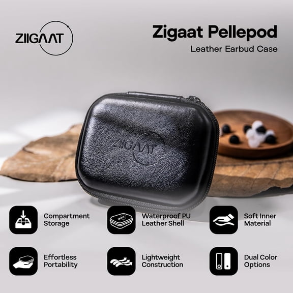 TG4THT-ZiiGaat PELLEPOD Leather Earbud Case, Waterproof IEM Storage Box, Hard Carrying Bag, Protective Storage Box, Fit for Earphone ZS10 Pro, Zero: 2, EM6L, EW300, SuperMix 4, Orchestra Lite (Black)