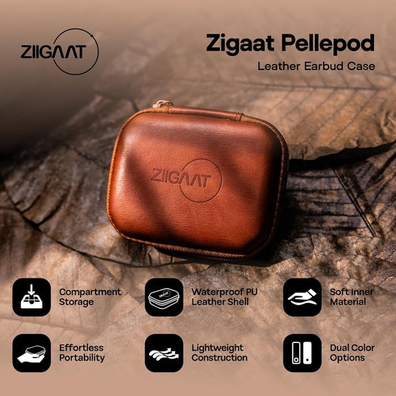 TG4THT-ZiiGaat PELLEPOD Leather Earbud Case, Waterproof IEM Storage Box, Hard Carrying Bag, Protective Storage Box, Fit for Earphone ZS10 Pro, Zero: 2, EM6L, EW300, SuperMix 4, Orchestra Lite (Brown)