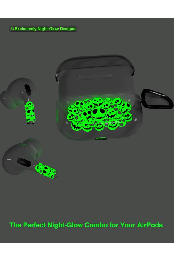 -for AirPod Gen 3 Case, Clear Case with Black Keychain and Glow in The Dark Stickers, Luminous Emoticon Skin Decal Wrap, Long-Lasting, Easy to Apply, Ideal Gift for Parties and Holidays
