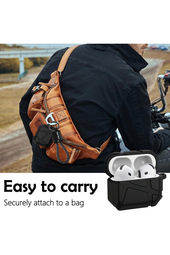 -for AirPods 4 Armor Case with Bracelet Keychain for Men, Full Body Silicone Protective Cover Case for Apple AirPods 4th Active Noise YS Black