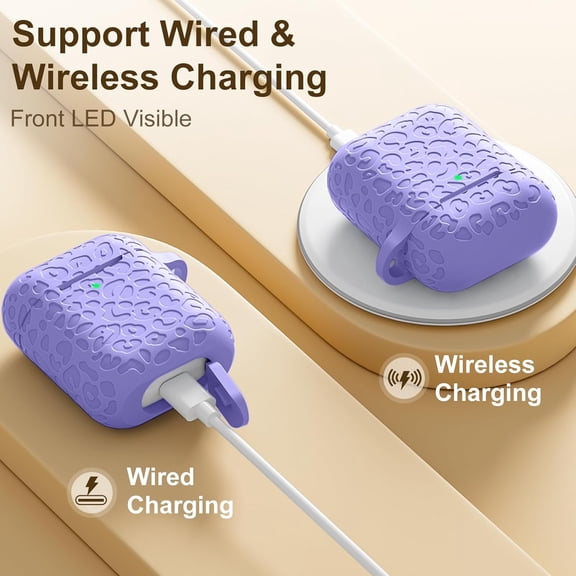 TG4THT-for AirPods Case Cover, Leopard Soft Silicone Protective Cover with Keychain for Women Men Compatible with Apple AirPods 2nd 1st Generation Charging Case, Front LED Visible,Smoke Violet