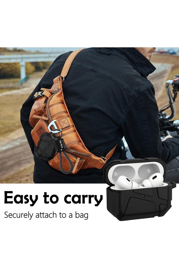 -for AirPods Pro 2 Armor Case with Bracelet Keychain for Men, Full Body Silicone Protective Cover Case for Apple AirPods Pro 2 YS Black