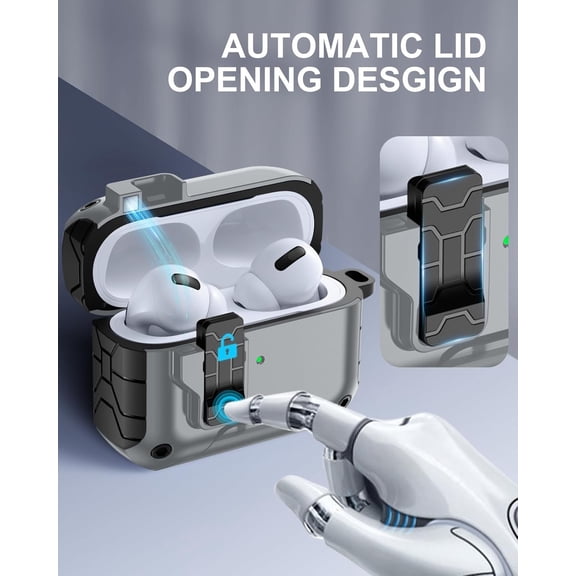 TG4THT-for AirPods Pro 2 Case with Cleaner Kit,Hard Protective Cover with Phone Stand Compatible with Magsafe for AirPods Pro 2nd/1st (USB-C/Lightning Cable), Magnetic Lock,Drop Protection, Gray