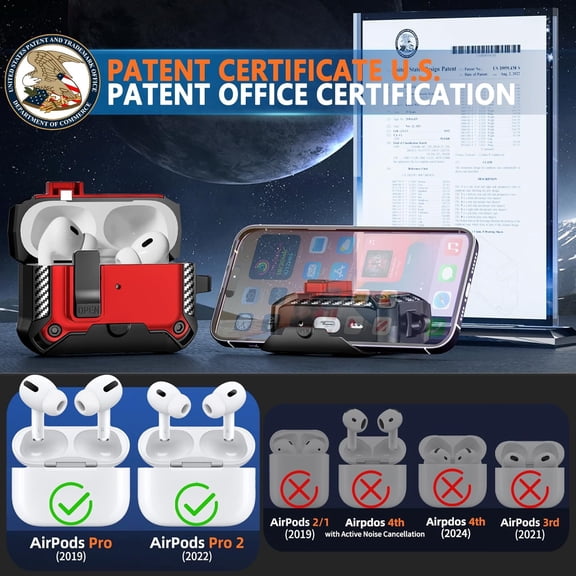 TG4THT-for AirPods Pro 2 Generation Case with Phone Stand,Full Drop Protection Automatic Snap Switch Design with Cleaner Kit for iPod Pro Charging (USB-C/Lightning Cable)-Balck