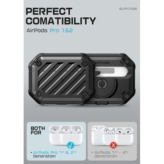 TG4THT-for AirPods Pro 2nd/1st Generation Case with Clean Pen & Carabiner (Unicorn Beetle Mag), [Military-Grade Protection] [Compatible with MagSafe] Anti-Scratch Hard Shell Magnetic Cover, Black