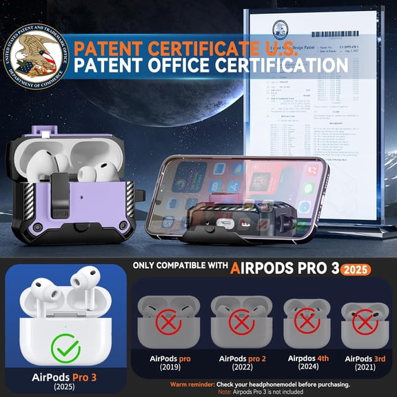 TG4THT-for AirPods Pro 3 Case (2025) with Phone Stand,Full Drop Protection Automatic Snap Switch Design with Cleaner Kit for iPod Pro 3rd Charging (USB-C/Lightning Cable)