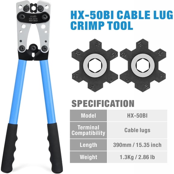 TG4THT-iCrimp Battery Cable Lug Crimping Tool for 8, 6, 4, 2, 1, 1/0 AWG Heavy Duty Wire Lugs, Battery Terminal, Copper Lugs with Wire Shear Cutter