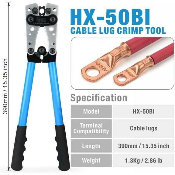 TG4THT-iCrimp Battery Terminal Crimper for Heavy Duty Copper Wire Lugs,Battery Cable Ends from AWG 8-1/0, Ground Lug Cimper Tool