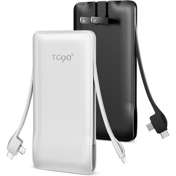 TG90 2 Pack 10000mAh Power Bank Built-in Foldable AC Wall Plug and Cables, USB C Portable