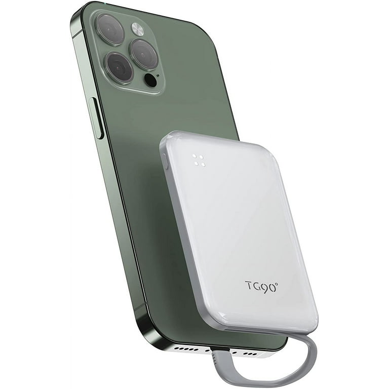 TG90 4500mah Mini Portable Charger with Built-in Cable, Small Power Bank  Portable Cell Phone Charger Compatible with iPhone 13/13 Pro Max/12/12 Pro  Max/11/11 Pro Max/X/XS/8/7/6/SE and More White 