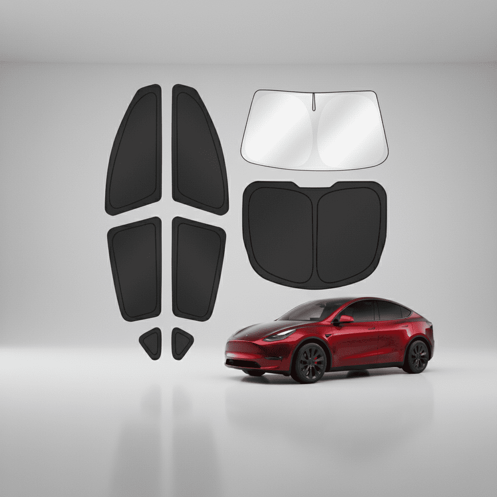 TGBROS Foldable Blackout Sunshades for Tesla Model Y - Complete Set of 8 Windshield and Window Covers for Privacy and UV Protection