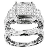 TGDJ 10K White Gold Diamond Ring Set - 0.67 Ct Natural Diamond Wedding/Engagement Band - Excellent Cut Cluster Style - High Polish Finish with Pave Setting - Fine Jewelry for Women