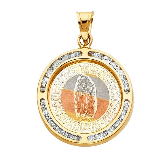 TGDJ 14K Gold Our Lady of Guadalupe Enamel Picture Religious Charm Pendant
