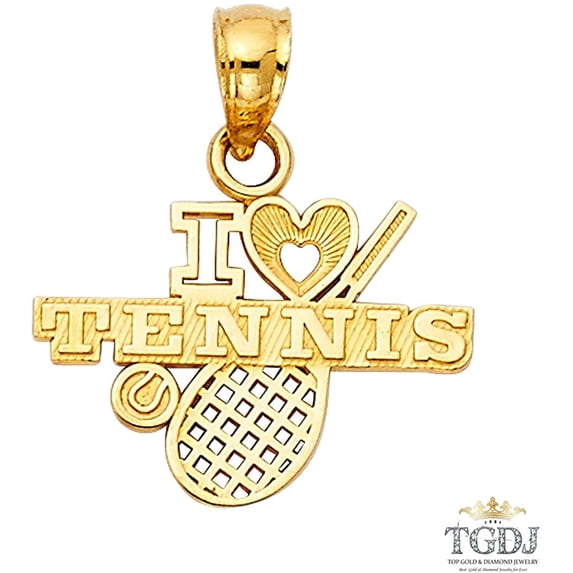 TGDJ 14K Real Gold I Love Tennis Pendant